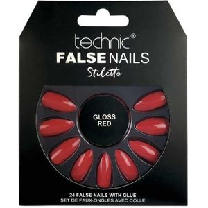 Technic Cosmetics - False Nails Stiletto - Valse Nagels - Gloss Red - 24 st