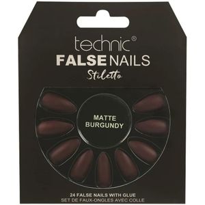 Technic Stiletto Kunstmatig Nagels Matte Burgundy - 24 STUKS.