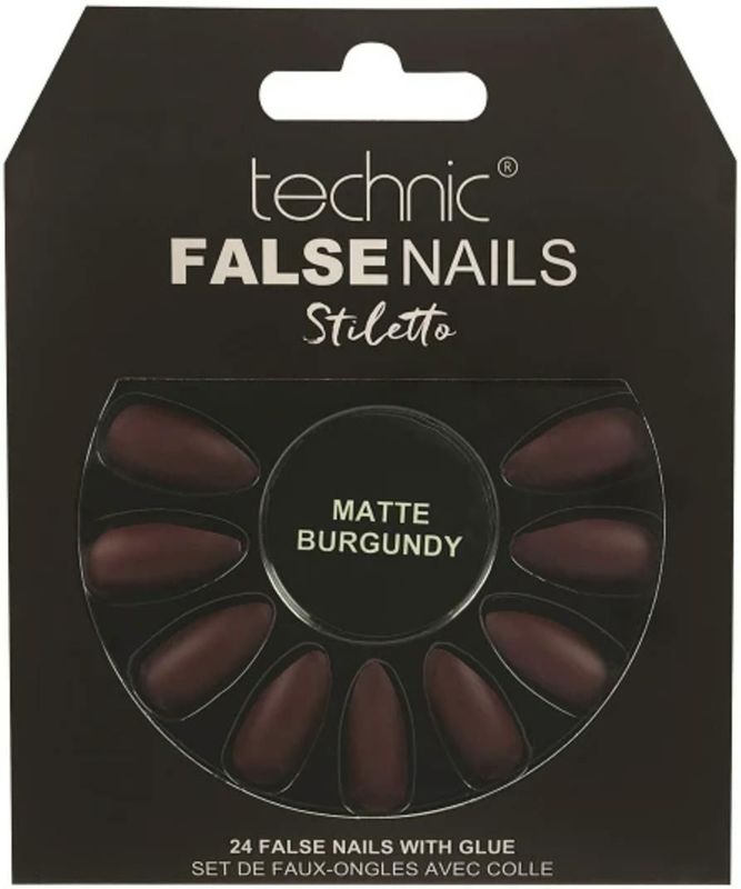 Technic - Stiletto Kunstnagels - Burgundy - 24 Stuks