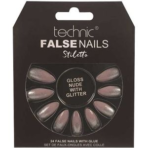 Technic Cosmetics False Nails Stiletto valse nagels Gloss Nude with Glitter 24 st