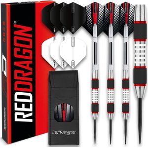 Red Dragon Evos: Red Dragon Dartpijlen, 26 gram, tungsten dartpijlen, professionele stalen dartset met flights, shafts en etui