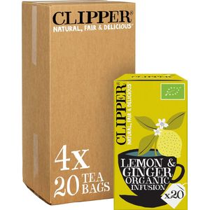 Clipper Thee Lemon & Ginger 4 x 20 - (4 pakjes van 20 theezakjes, totaal 80 theezakjes)