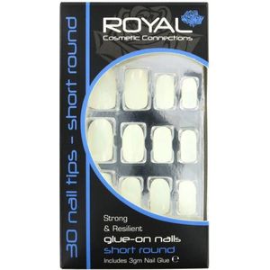 Royal 30 Short Round Glue-On Nail Tips - Natural (met nagellijm)