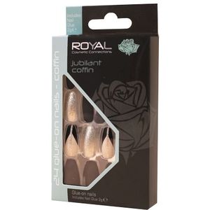 Royal - Kunstnagels - Jubilant Coffin - Zwart Lichtbeige Goud - 24 Stuks