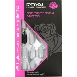 Royal 24 Stiletto Glue-On Nail Tips - Midnight Minx (met nagellijm)