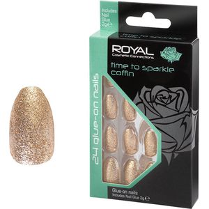 Royal 24 Coffin Glue-on Nails - Time To Sparkle