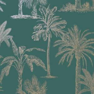 DUTCH WALLCOVERINGS DUTCH WALLCOVERINGS Behang Tropical Trees teal en zilverkleurig