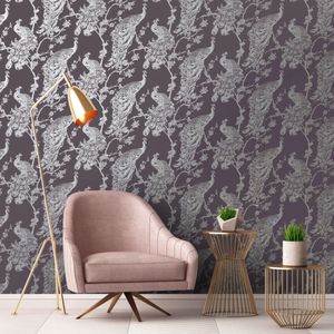 DUTCH-WALLCOVERINGS-Behang-Peacock-paars-en-zilverkleurig