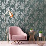 DUTCH WALLCOVERINGS Behang Peacock groen en zilverkleurig