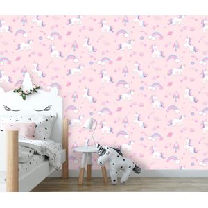 Dutch Walllcoverings - Over The Rainbow- Unicorns Pink