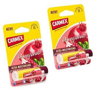 Carmex Granaatappel Click Stick Set Multipack met SPF 15 voor bescherming tegen de zon, kalmeert en repareert droge, gebarsten lippen intens hydraterende winter lipverzorging formule (Pack van 2)