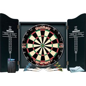 Winmau Professional Darts Set with Sniper Dartboard and Black Cabinet