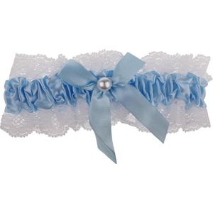 Kousenband wit met blauw