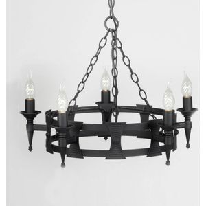 Elstead Middeleeuwse hanglamp SAXON, smeedijzer, zwart