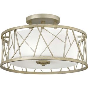 Hinkley LED Plafondlamp Nest | 3X E27 Max 60W | Dimbaar | Silver Leaf, Linen Glass