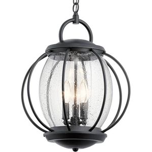Kichler LED Buiten Pendelarmatuur Vandalia | 3X E14 Max 40W | IP44 | Dimbaar | Textured Black