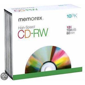 Memorex 10xCD-RW 700MB 80min 8-12x Slim Jewel Case