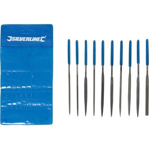 Silverline 10-delige naaldvijlenset - diverse vormen - conische punten - inclusief opbergzakje