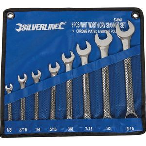 Silverline Steekringsleutelset - 15° koppen - Chroom vanadium staal - 8-delig - Inclusief opbergetui