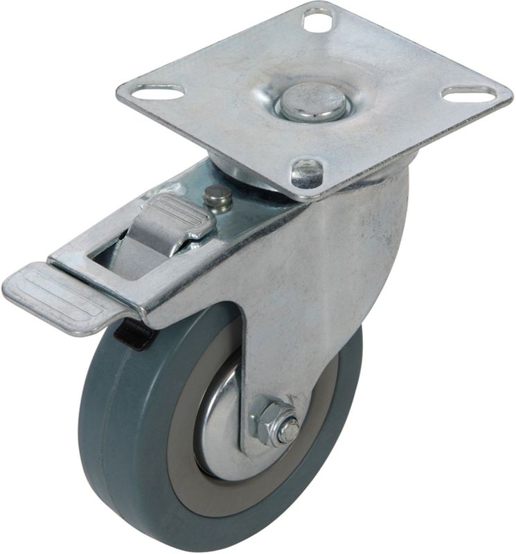 Fixman Rubberen zwenkwiel met rem - Ø 75 mm - Maximale belasting 50 kg - Grijs