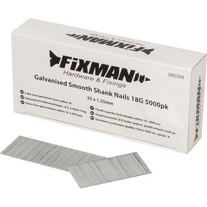 Fixman Gegalvaniseerde 18 Gauge - Tacker Spijkers - Gladde Schacht - 25 X 1.25 Mm - 5000 Stuks