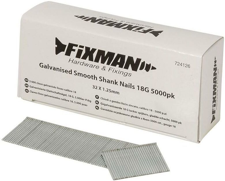 Fixman Gegalvaniseerde 18 Gauge - Tacker Spijkers - Gladde Schacht - 32 X 1.25 Mm - 5000 Stuks