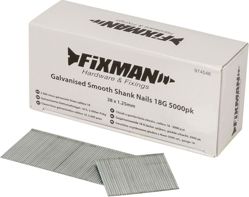 Fixman Gegalvaniseerde 18 Gauge - Tacker Spijkers - Gladde Schacht - 38 X 1.25 Mm - 5000 Stuks