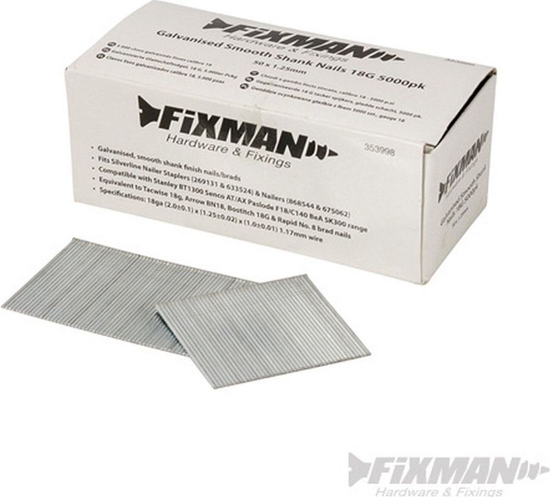 Fixman Gegalvaniseerde Tacker Spijkers - 18 Gauge - Gladde Schacht - 50 mm - 5000 Stuks