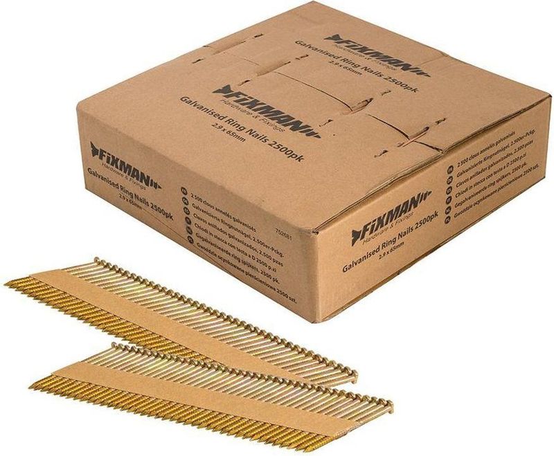 Fixman - Ring Spijkers - Gegalvaniseerd - Geel Gepassiveerd - 100 Stuks