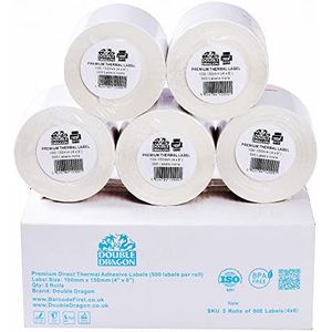 Double Dragon Premium Thermische Labels van Hoge Kwaliteit, 5 Rollen van 100MM x 150MM (6"" x 4"") Witte Labels