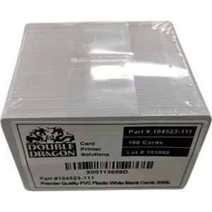 Double Dragon, 100 x PVC-plastic blanco kaarten, CR80 (86 x 54 mm), 30 mil (0,76 mm), compatibel met Zebra Magicard Evolis Fargo Data Card Printer. Niet voor sublimatie