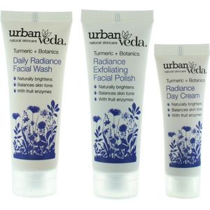 Urban Veda Radiance Facial Ritual Travel Gift Set 20ml Face Wash + 20ml Exfoliating Face Cream + 10ml Day Cream