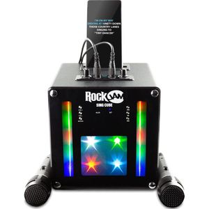 RockJam Singcube 5 watt Bluetooth-karaokemachine met dubbele microfoons, stemwijzigingseffecten en LED-verlichting, zwart