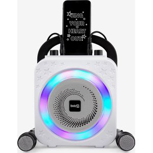 RockJam Oplaadbare Bluetooth-karaokemachine van 8 watt met twee microfoons, stemveranderende effecten en LED-verlichting - zwart