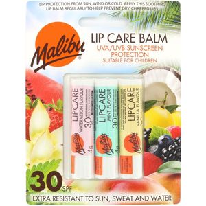 Malibu - Lip Care Balm - SPF30 - 3 Stuks - Bescherming en Hydratatie