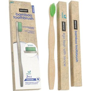 Sence - Bamboo Tandenborstel - Medium - Voordeelset van 6 Stuks!!- Groen.
