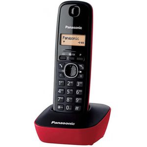 Panasonic KX-TG1611 Draadloze vaste telefoon (LCD, nummerherkenning, telefoonboek met 50 nummers, navigatietoets, alarm, klok) zwart/rood, eenheidsmaat