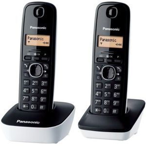 Panasonic KX-TG1612JTW Draadloze DECT-telefoon met wandmontage, 50 ingangen, zwart/wit