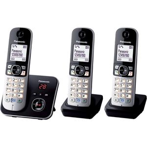Panasonic KX-TG6823GB DECT Schnurlostelefon mit Anrufbeantworter (3 Mobilteile, strahlungsarm, Eco-Modus, GAP Telefon, Festnetz) schwarz
