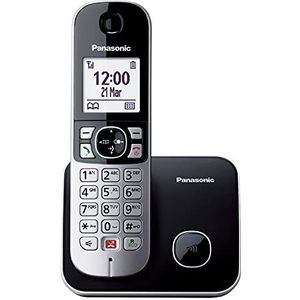 Panasonic KX-TG6851GB draadloze telefoon (tot 1.000 telefoonnummers, duidelijke lettergrootte, krachtige oortelefoon, duplex handsfree) zwart/zilver