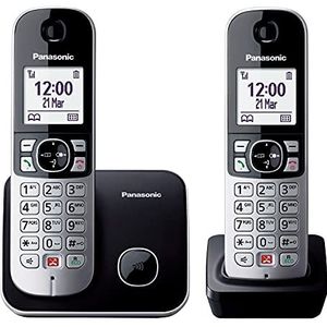 Panasonic KX-TG6852GB draadloze telefoon met 2 handsets (tot 1000 telefoonnummers, duidelijke lettergrootte, krachtige handset, full duplex handsfree) zwart/zilver