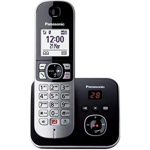 Panasonic KX-TG6861JTB DECT-draadloze telefoon met telefoonsecretariaat, handsfree, groot scherm (1,8 inch) wit zwart