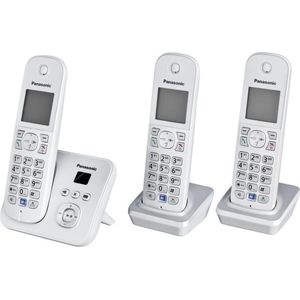 Panasonic KX-TG6823 - Schnurlostelefon - Anrufbeantworter mit Rufnummernanzeige - DECT - Pearly Silver + 2 zusätzliche Handsets