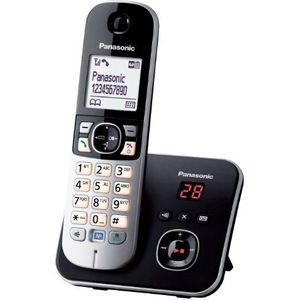 Panasonic KX-TG6821FRB DECT draadloze telefoon met digitaal antwoordapparaat, basis en handset, handsfree, beller-identificatie, blokkering van ongewenste oproepen, lcd-display, zwart