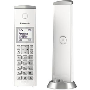 Panasonic KX-TGK220JTW Draadloze DECT-telefoon met telefoonberichten, 1,5 inch LCD met witte achtergrondverlichting, polyfone beltoon, ongewenste oproepvergrendeling, Eco en Eco Plus modus, wit