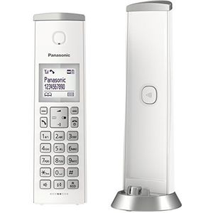 Panasonic KX-TGK220JTW draadloze DECT-telefoon met telefoonberichten, 1,5 inch LCD met witte achtergrondverlichting, polyfone beltoon, ongewenste oproepvergrendeling, eco- en Eco Plus-modus, wit