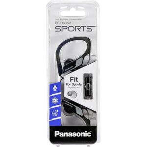 Panasonic RP-HS35ME-K Sport Hoofdtelefoon (Headset, Mobiele telefonie, Verwisselbare Pass Stuks (S/M/L), IPX2, Clip) Zwart