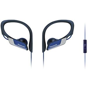 Panasonic RP-HS35ME-A Sport koptelefoon (headset, mobiele telefoon, verwisselbare paspoortstukken (S/M/L), IPX2, clip) blauw