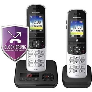 Panasonic draadloze telefoon KX-TGH7, 2 telefoons + antwoordapparaat, zwart-zilver