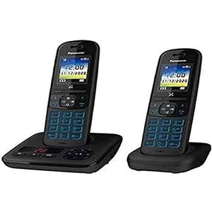 Panasonic KX-TGH722FRB DECT digitale telefoon, draadloos, met digitaal antwoordapparaat, basis en 2 handsets, handsfree, oproepidentificatie, blokkering van ongewenste oproepen, lcd-kleur, zwart